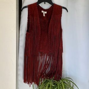 Red Suede Fringe Vest